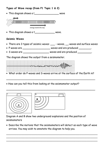 P1 Topic 4 Edexcel Seismic Waves and Earthquakes Worksheet | Teaching