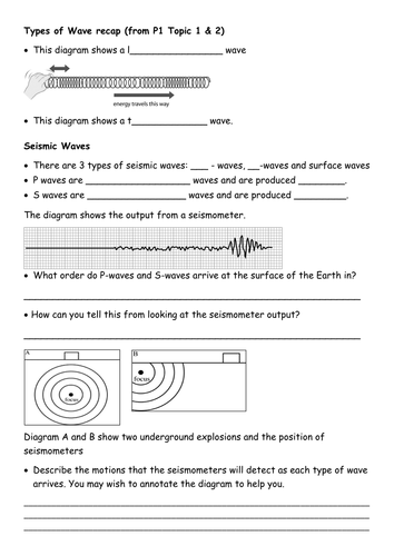 Printables Earthquakes And Seismic Waves Worksheet seismic waves worksheet versaldobip p1 topic 4 edexcel and earthquakes by