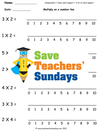 Number Line Multiplication KS1 Worksheets, Lesson Plans and Other Teaching Resources