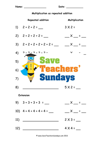 Repeated Addition KS1 Worksheets, Lesson Plans and Plenary