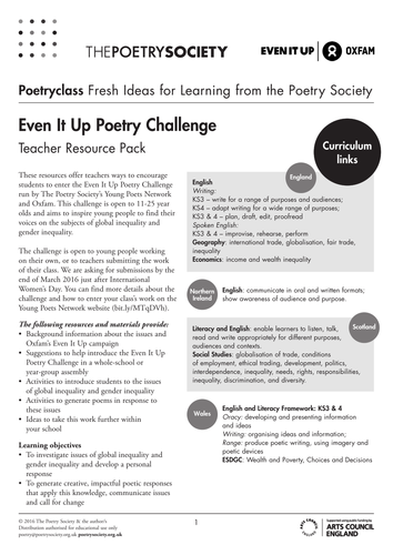 Even It Up Poetry Challenge Teacher Resource Pack