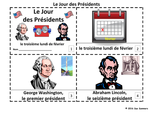 French Presidents' Day Emergent Reader Booklets - Le Jour des Presidents 