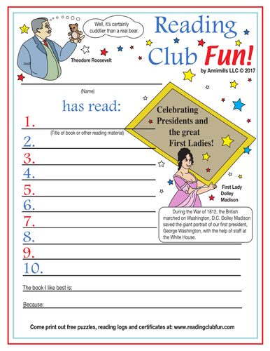 Presidents Day and the First Ladies Reading Log and Certificate Set