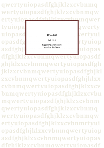 Reading book list for parents to support highly able readers (Year1 - Year 4) (KS1 & 2)