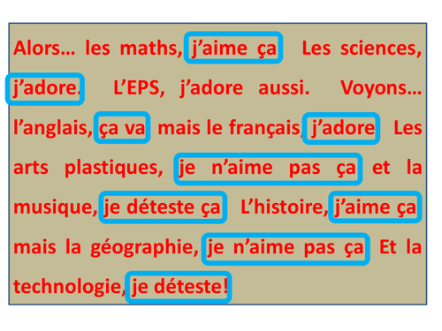 School subjects & opinions in French
