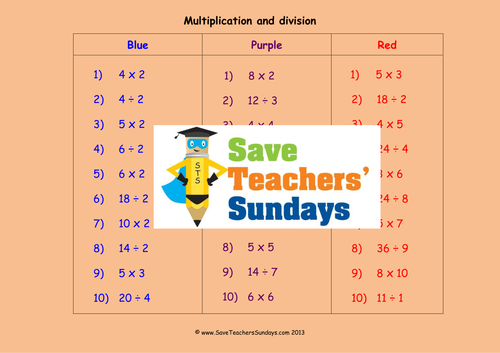 Multiplication and Division KS1 Worksheets, Lesson Plans and Plenary