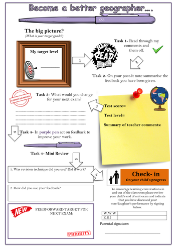 Pupil feedback sheet