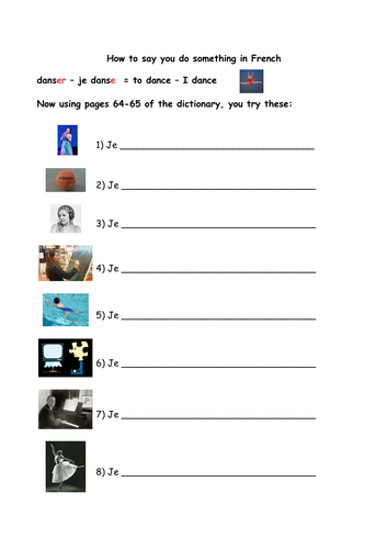 'Je' form present tense -er verbs worksheet