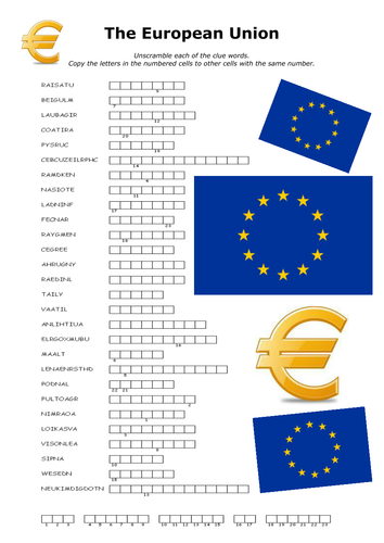 The European Union WORD SCRAMBLE PUZZLE