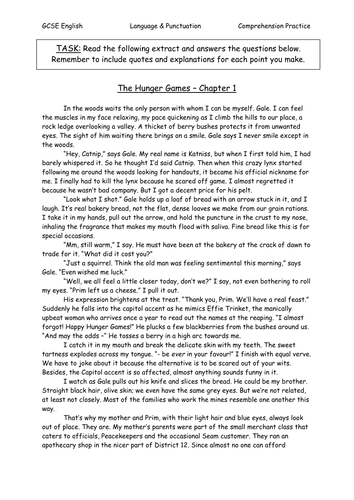 The Hunger Games - GCSE Exam Skills/Comprehension Practice & Answers