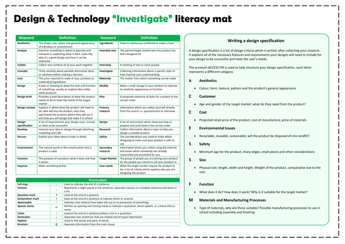 D&T Literacy mats - Investigate, design, make and evaluate