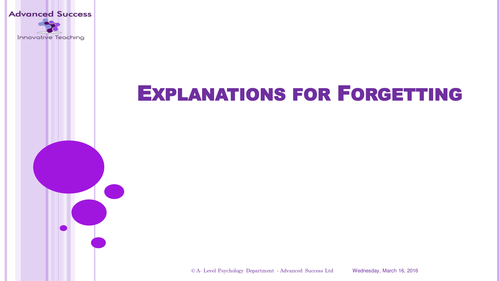 Powerpoint - AQA New Specification - 9.3 Explanations for Forgetting