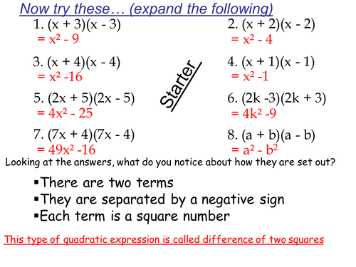 DIFFERENCE OF TWO SQUARES