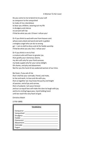 "A Woman to Her Lover", by Christina Walsh