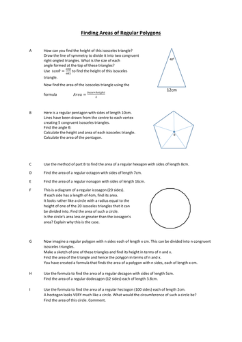 Using Trigonometry to Find Areas of Regular Polygons.