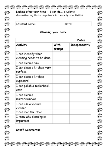 Cleaning task sheet