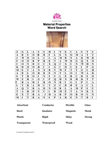 Material Properties Word Search