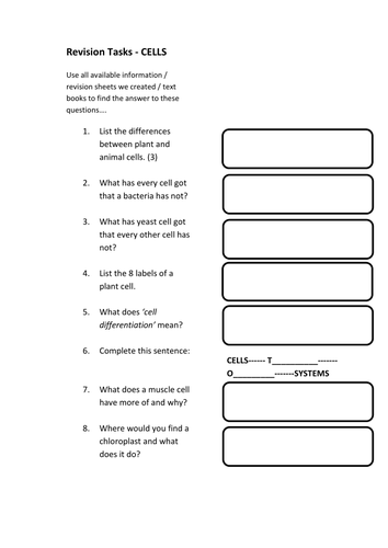 AQA B2 Revision Mini-task Sheets