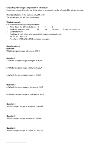 Calculating percentage composition | Teaching Resources