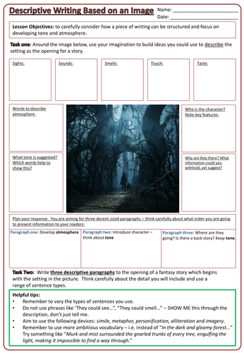 descriptive writing task teaching resources