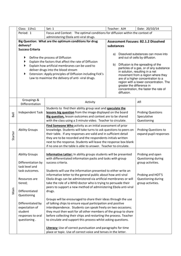 Ebola Diffusion: Higher Ability Biology AQA B2.