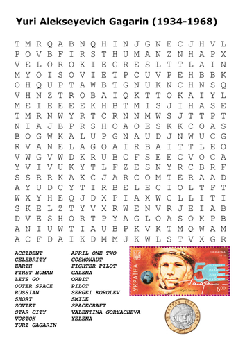 Yuri Gagarin Word Search 