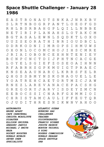 The Space Shuttle Challenger Diasaster 1986 Word Search 