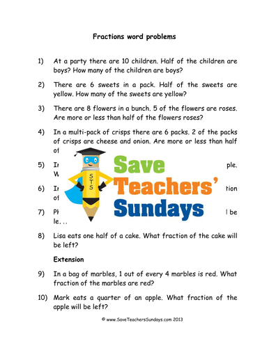 Fractions Word Problems KS1 Worksheets, Lesson Plans and Model