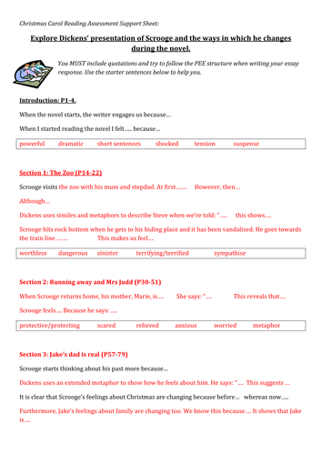 A Christmas Carol - Reading Assessment Support Sheet