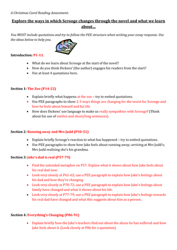 A Christmas Carol - Reading Assessment Essay Plan