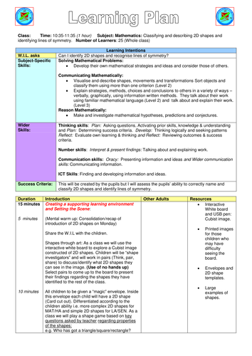 A lesson plan exploring 2D shapes and symmetry by ljj290488 - Teaching