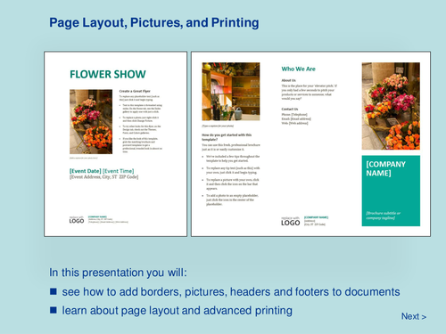 Word Processing - Page Layout, Pictures and Printing