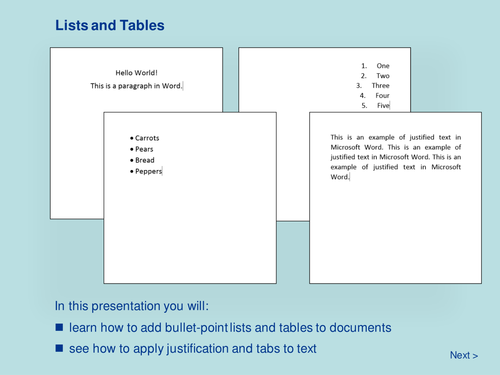 Word Processing - Lists and Tables