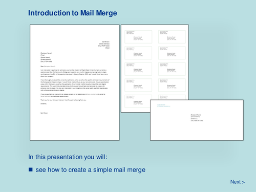 Word Processing - Introduction to Mail Merge