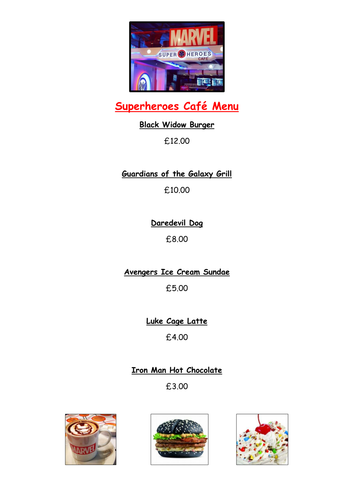 Multiplication Work (2x, 3x, 4x, 5x, 8x) - Marvel Cafe Theme