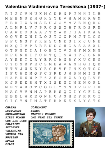 Valentina Vladimirovna Tereshkova - First Women in Space Word Search