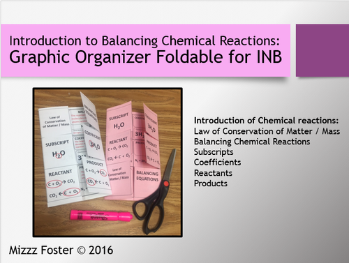 Introduction to Chemical Reactions Graphic Organizer Foldable for INB