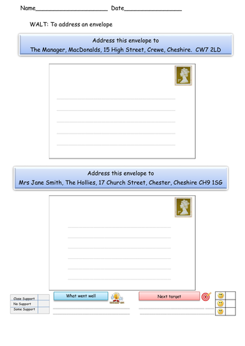 Addressing Envelopes Worksheet - English Functional Skills Entry Level