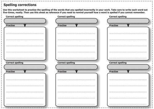 Assessment - Spelling Correction Worksheet 