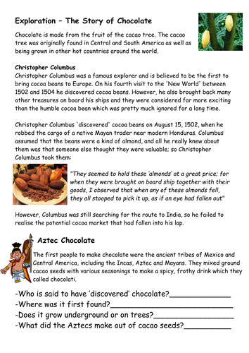 Chocolate and Fair Trade Lesson worksheet
