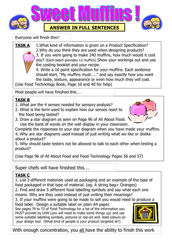 cover work for ks3 food technology muffins and cakes teaching resources