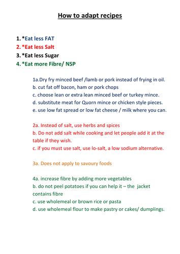 Adapting Recipes - KS3 and KS4