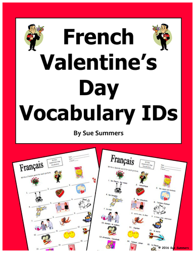 French Valentine's Day Vocabulary IDs Worksheet - Jour de Saint Valentin 