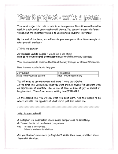 poetry project worksheets teaching resources