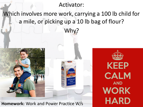 PowerPoint Introduction to work and power with examples and practice problems