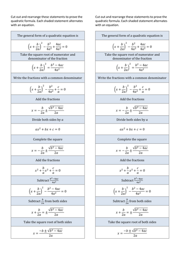 Quadratic Formula - cut out and prove