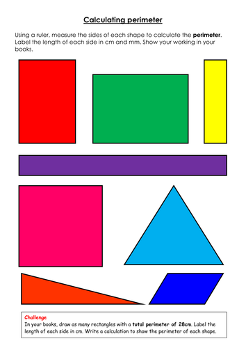 A worksheet on calculating perimeters