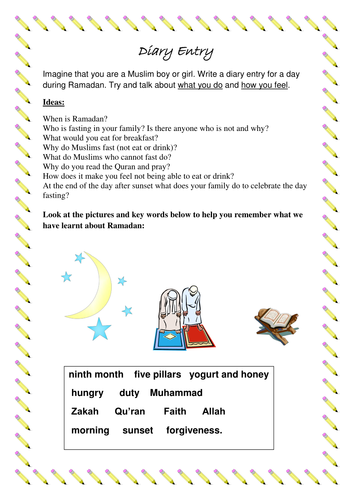 A diary entry writing template based on Ramadan 