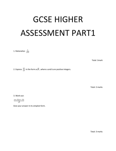 Maths GCSE higher assessment part1