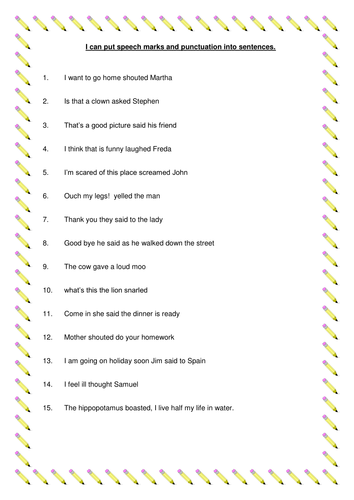 speech marks worksheet for grade 2